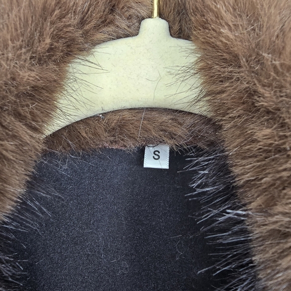 Chic Mood Brown Fur Cardigan faux leather jacket black brown small - Picture 6 of 9